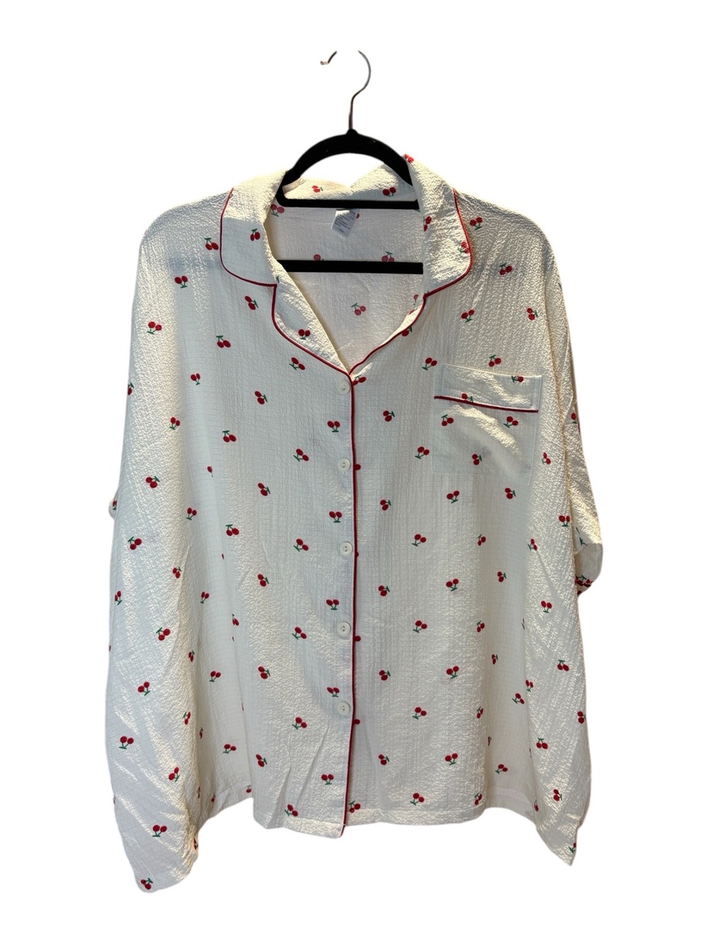 Cherry Print to o & shorts Pajama set- Cream with Red Trim
